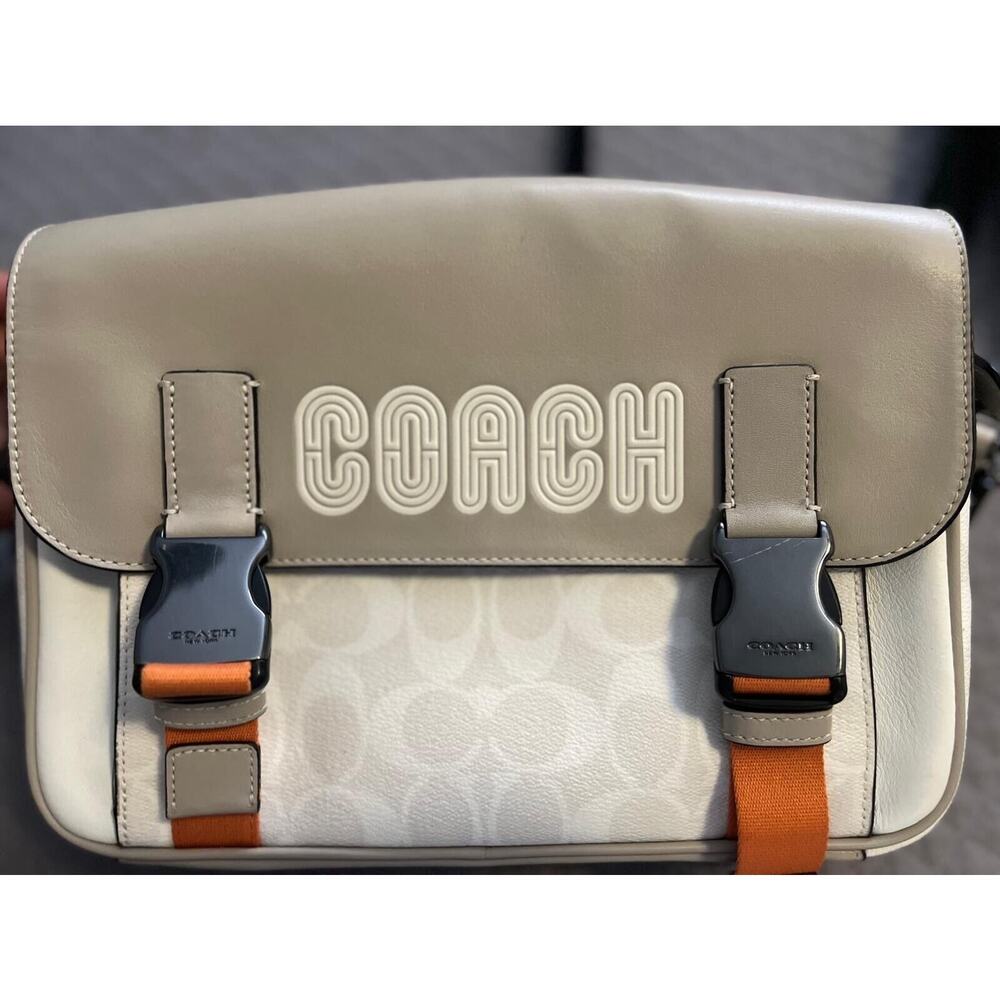 Coach Track Crossbody Purse Colorblock Coach Stamp Front Clasp Beige Bag New NWT